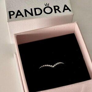 Silver Pandora Beaded Wishbone Ring